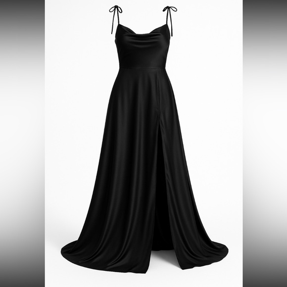 Cinderella Divine Elegant Black Satin Spaghetti Strap  Formal Evening Gown M - Picture 1 of 16